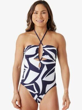 Nautica Women's Printed 1 PC Swimsuit in Navy/White size L NWT